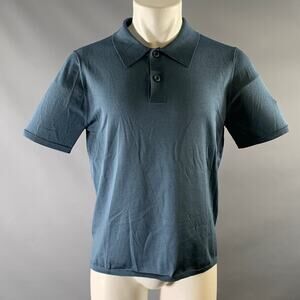 SANDRO Size S Navy Heather Acetate Blend Ribbed Polo